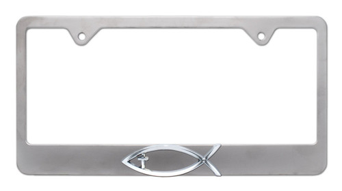 Christian Fish Cross Brushed License Plate Frame