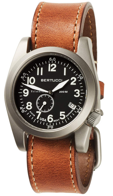 BERTUCCI A-11T Americana 13335 Mens Tan Horween Leather Band Black Quartz with Dial Watch