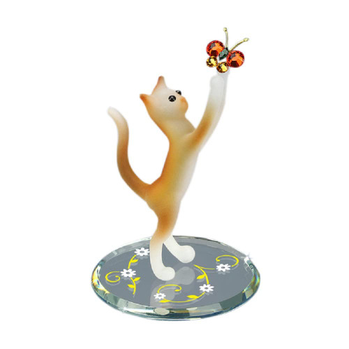 Glass Baron - Tabby Cat with Crystal Butterfly