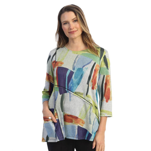 Jess & Jane Fine Knit Contrast Seam Tunic Top - FQ1 - X-Large, Palette
