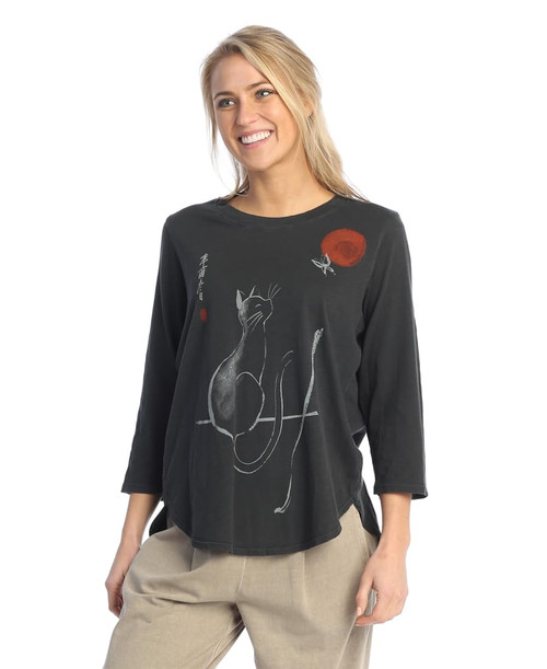 Jess & Jane Cotton Slub Weekend Top - WK2 - Small, Nine Lives Black