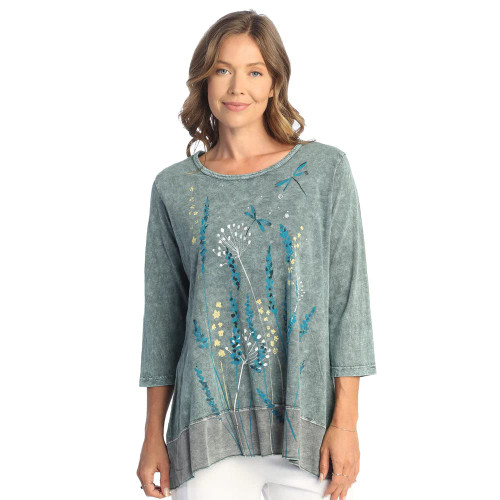 Jess & Jane Mineral Washed Tunic w/Georgette Contrast - M105 - Medium, Lina Teal