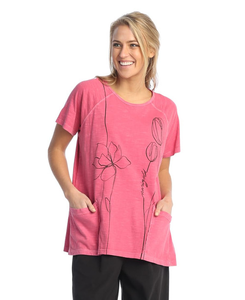 Jess & Jane Short-Sleeve Cotton Slub Weekend Top - WK3 | XX-Large, Marigold Fuschia