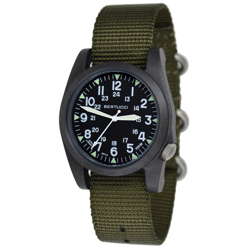 Bertucci A-3P Sportsman Vintage Watch - Black - Olive Nylon