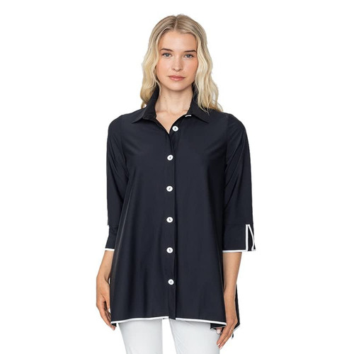 Contrast Trim Blouse - 5661B | Small, Black