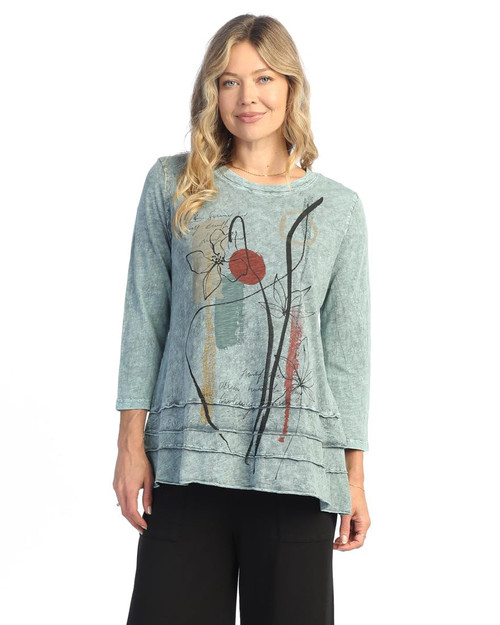 Jess & Jane Floral Print Layered Tunic Top  | 2X, Poem Teal