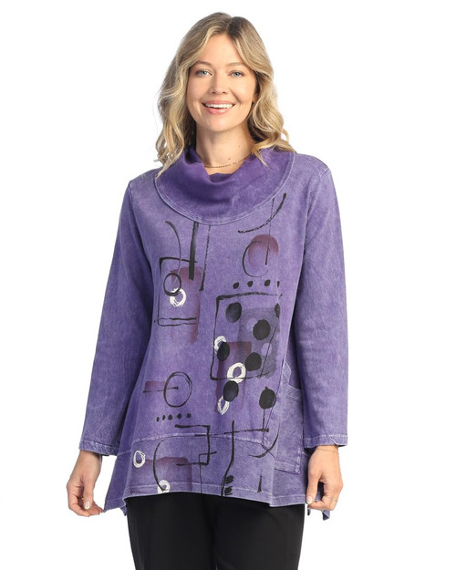 Jess & Jane Abstract Print Mineral Washed Jersey Knit Tunic | M74 (Small, Scribbles Purple)