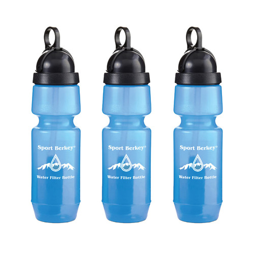 Berkey 3-Pack of Sport Water Filter Bottles Ideal for Off-Grid, Emergencies, Hiking, Camping, Traveling and Everyday Use at Home - Work or School
