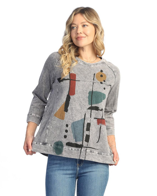 Jess & Jane Women's Mineral Washed French Terry Top - M51 | 1X, Chroma Midnight