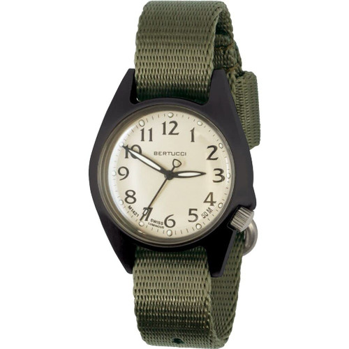 BERTUCCI M-2Ra Women’S Field Watch | Sand Dial/Black Case 349 Field Drab Comfort-Webb™ Band