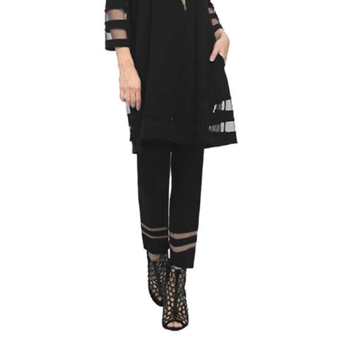 IC Collection Slim Pant w/Stripe Mesh Border - 2536P  | Large, Black