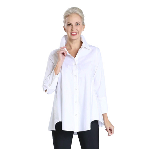 IC Collection Relaxed High-Low Blouse in White - 3758B | Large, White