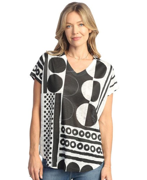 Jess & Jane Pop Art Dolman Cap Sleeve Top 60-1512 (1X, Bebop)