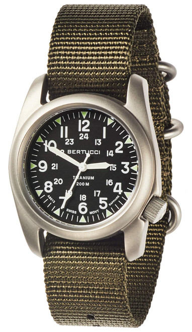 Bertucci A-2T Vintage Watch (Black, Defender Olive Nylon - W/ Sapphire)