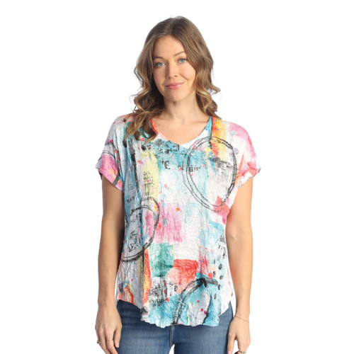 Jess & Jane Rayon Burnout Crushed Short Sleeve Top - RC7 | 3X, Miami
