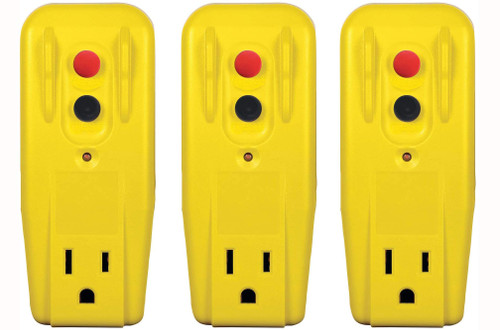 Tower Manufacturing 30439005 Auto-Reset 15 AMP Grounded 3-Prong GFCI Single Outlet Adapter, Yellow (Thrее Расk)