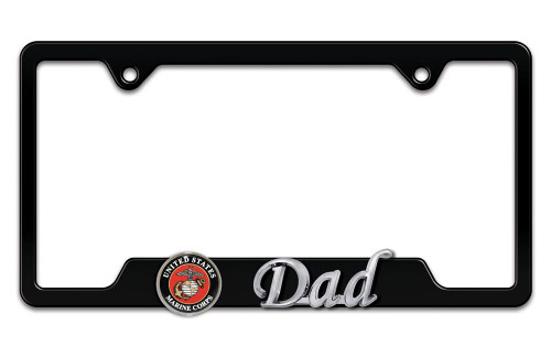Marines Dad 3D Black Metal License Plate Frame.