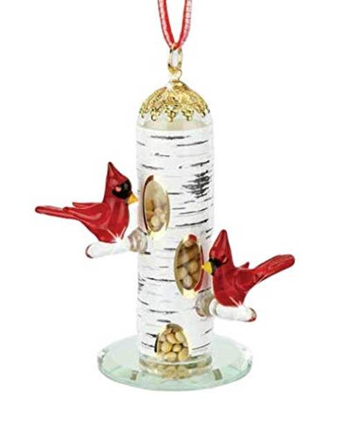 Glass Baron Cardinal and Feeder Ornament