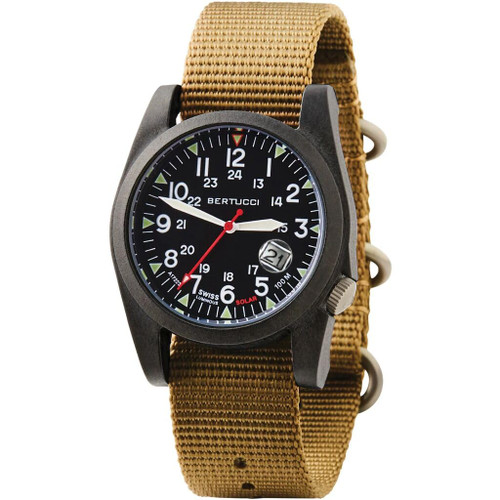 BERTUCCI A-3PS Solar Field Watch | Optic White Dial/Black Case | Nylon Band - Khaki