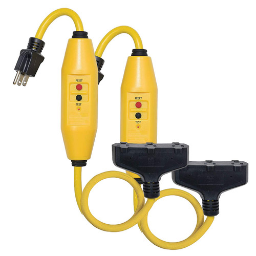 Tower Manufacturing 30438024 Auto-Reset 15 AMP Inline GFCI Triple Tap Cord, 2 Feet, Yellow - [2 PACK]