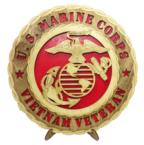 Custom Laser Accents Vietnam Veteran Military Decorative Custom Laser Crafted Three Dimensional Wooden Wall Plaque with Stand - Armed Forces Marines (Officially Licensed)