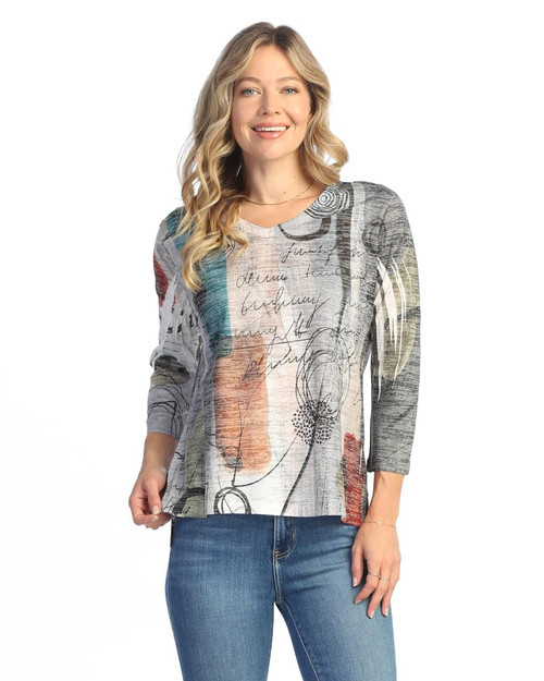 Jess & Jane Burnout Hi-Low Tunic Top - AJ3 | 3X, Sonnet