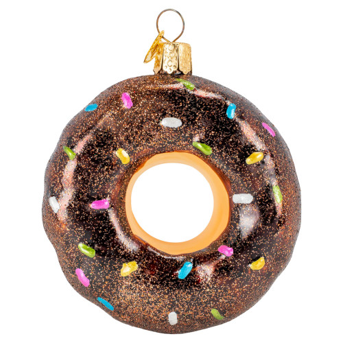 Old World Christmas Chocolate Frosted Donut Glass Blown Ornament for Christmas Tree