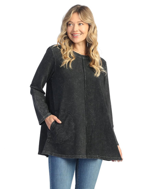 Jess & Jane Women's Mineral Washed Cotton French Terry Top - M121 | Small, Black