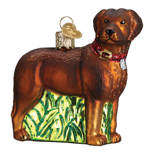 Old World Christmas 12508 Dog Collection Glass Blown Ornaments for Christmas Tree Standing - Chocolate Lab