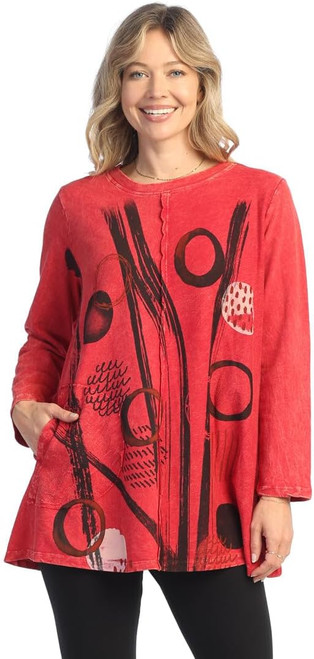 Jess & Jane Women's Mineral Washed Cotton French Terry Top - M121, Staccato Scarlet XL