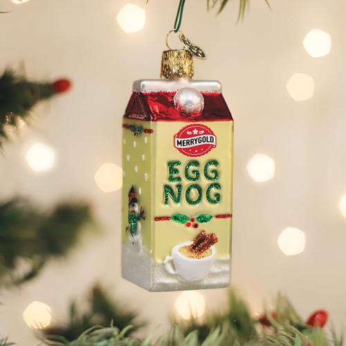 Old World Christmas Egg Nog Carton Glass Hanging Ornament
