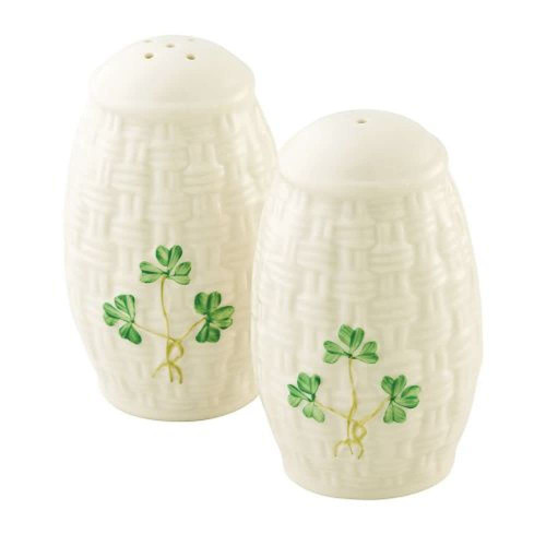 Belleek Shamrock Salt and Pepper Set | 1.9" x 3.25"