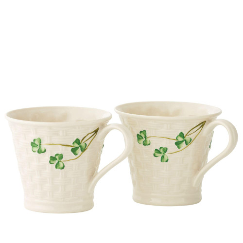 Belleek Classic Shamrock Ceramic Coffee Mug Set - Handmade Porcelain Ceramic Mug - 8 oz Ceramic Coffee Cups Set - Collectible Basketweave Tea Mugs, White Coffee Mugs Set | Aesthetic Mugs Gift Set