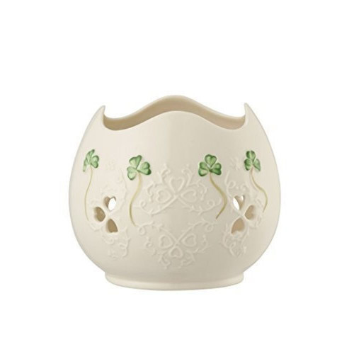 Belleek Shamrock Lace Pierced Votive, White, Porcelain - 4" x 3"