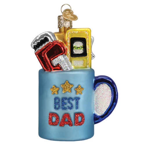 Old World Christmas Best Dad Mug Glass Blown Ornament for Christmas Tree | Best Dad Mug