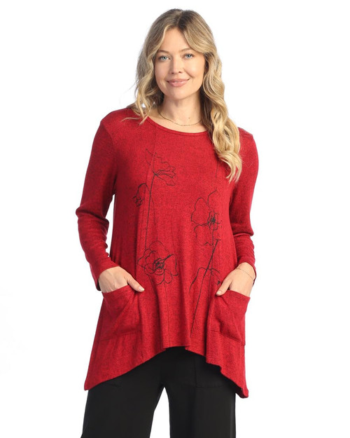 Jess & Jane Sweater Knit Top - GB3 | 1X, Sketch Red