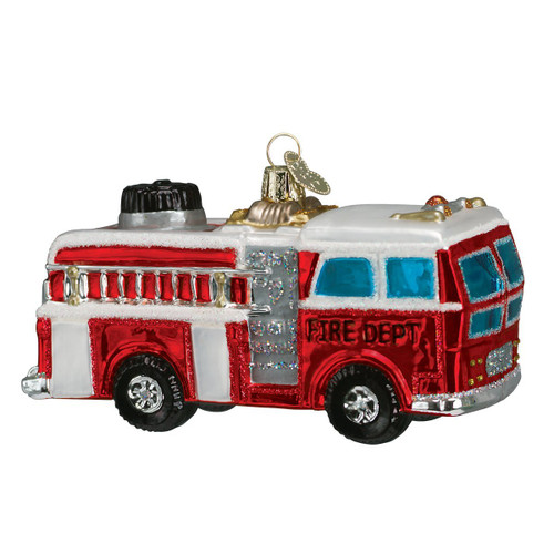 Old World Christmas Ornaments: Fire Truck Glass Blown Ornaments for Christmas Tree.