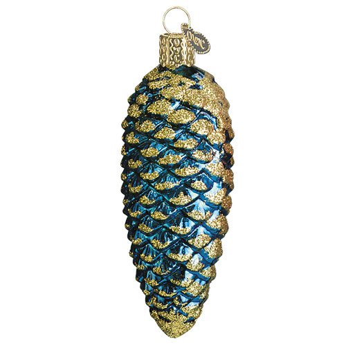 Old World Christmas Blue Shimmering Cone Glass Blown Ornament for Christmas Tree |Blue Shimmering Pine Cone