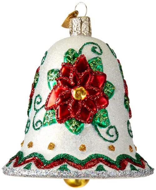 Old World Christmas Ornaments: Poinsettia Bell Glass Blown Ornaments for Christmas Tree, Poinsettia Bell