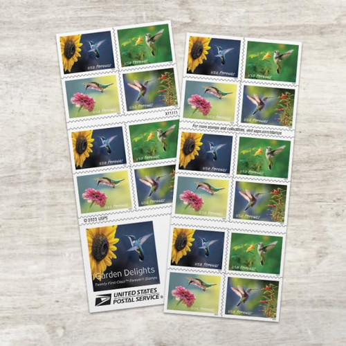 Garden Delights USPS Forever Postage Stamp 5 Books of 20 US First Class Celebrate Flower Summer Announcement Wedding Holiday (100 Stamps)