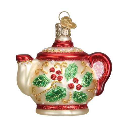 Old World Christmas Ornaments: Coffee and Tea Gifts Glass Blown Ornaments for Christmas Tree, Holly Teapot 3 X 3.25 X 2.25