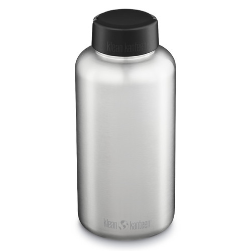 Klean Kanteen Wide Mouth Single Wall Stainless Steel Water Bottle (w/ Wide Loop Cap) - 64oz - Brushed Stainless