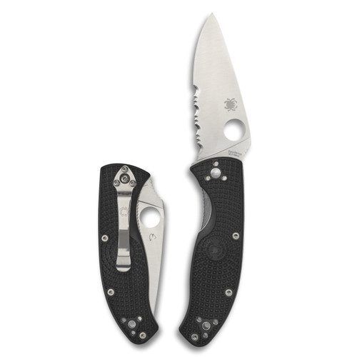 Spyderco Tenacious Lightweight Folding Utility Pocket Knife w/ 3.39" Stainless Steel Blade and Black FRN Handle - Everyday Carry - CombinationEdge - C122PSBK