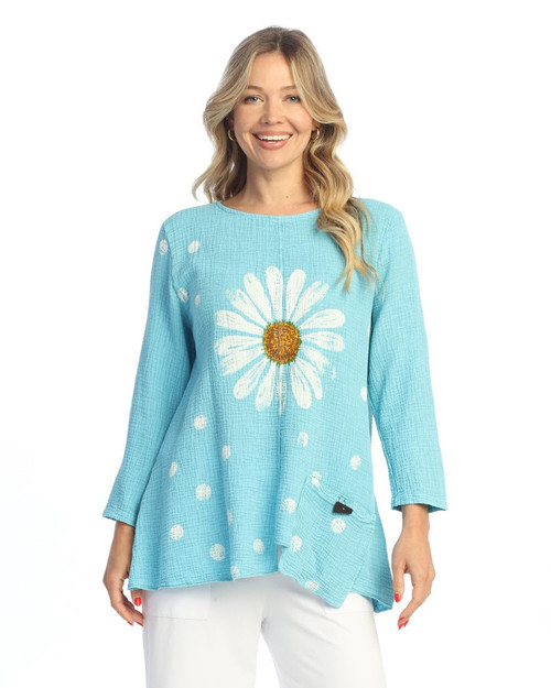 Jess & Jane Mineral Washed Gauze Tunic w/Pocket - M108 | 1X, Happy Days Seaglass