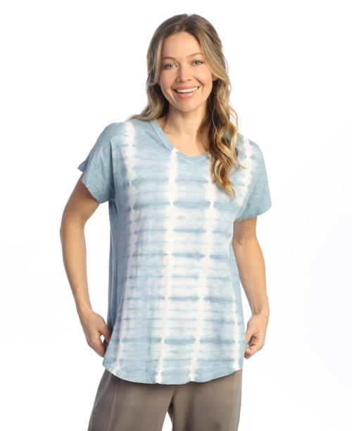 Jess & Jane V Neckline Short Sleeve Top M91 | X-Large, Linear