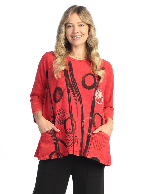 Jess & Jane Women's Coloring Mineral Washed Patch Pocket Cotton Tunic | 2X, Staccato Scarlet Red