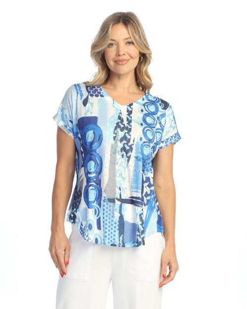 Jess & Jane Pop Art Dolman Cap Sleeve Top - 60-1512 | 3X, Ocean Blue