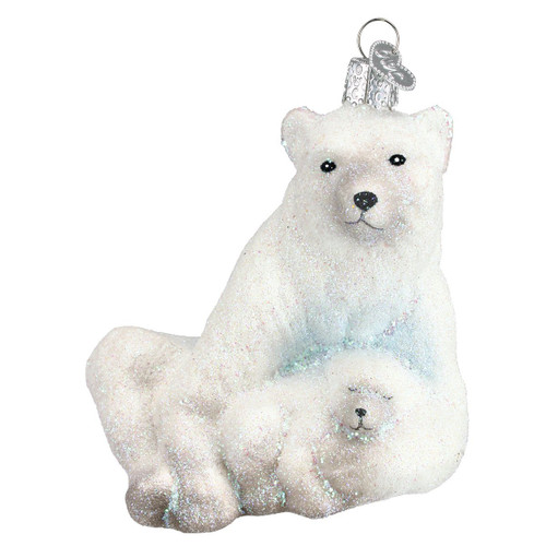Old World Christmas Polar Bear with Cub Glass Blown Ornament for Christmas Tree