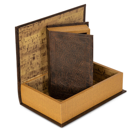 Safety Box 2 Piece Faux Book Safe Set, Multisizes, BROWN