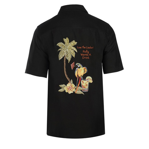 Weekender® Men's Polly's Drink Parrot Embroidered Shirt (Black)